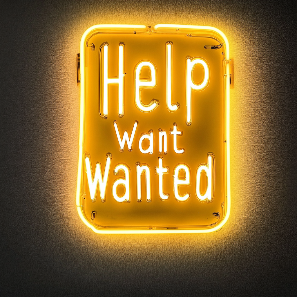 Help Wanted - Yellow Neon Sign, 18 Inches
