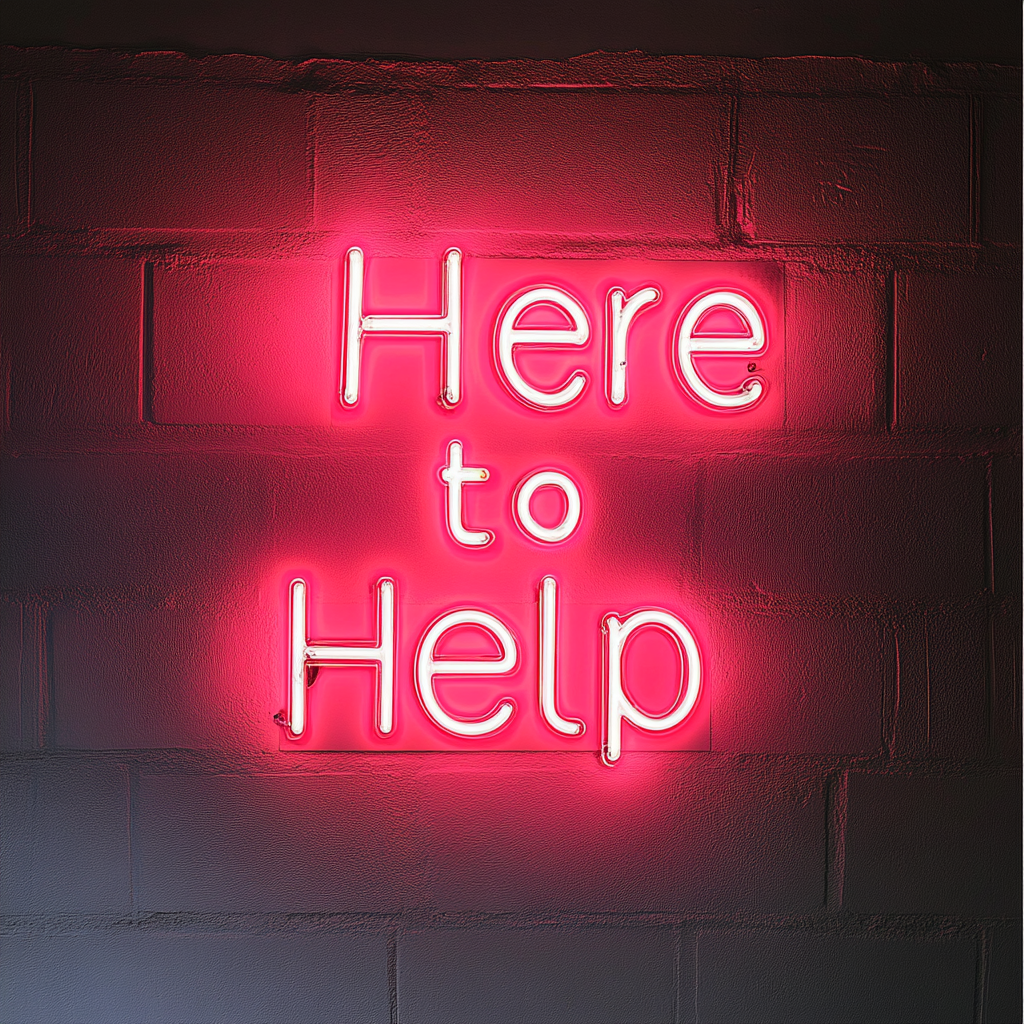 "Here to Help" - Red Neon Sign, 18 Inches