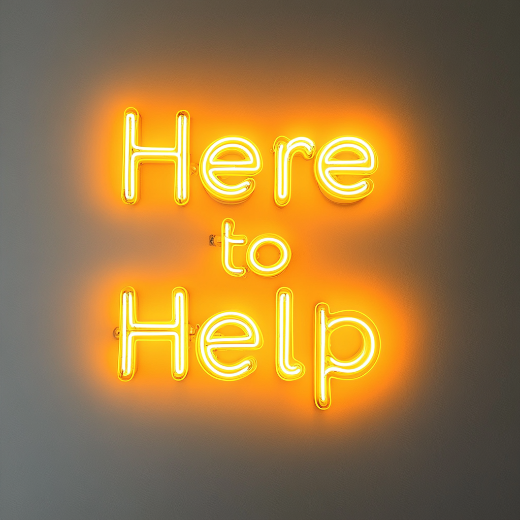 "Here to Help" - Yellow Neon Sign, 24 Inches
