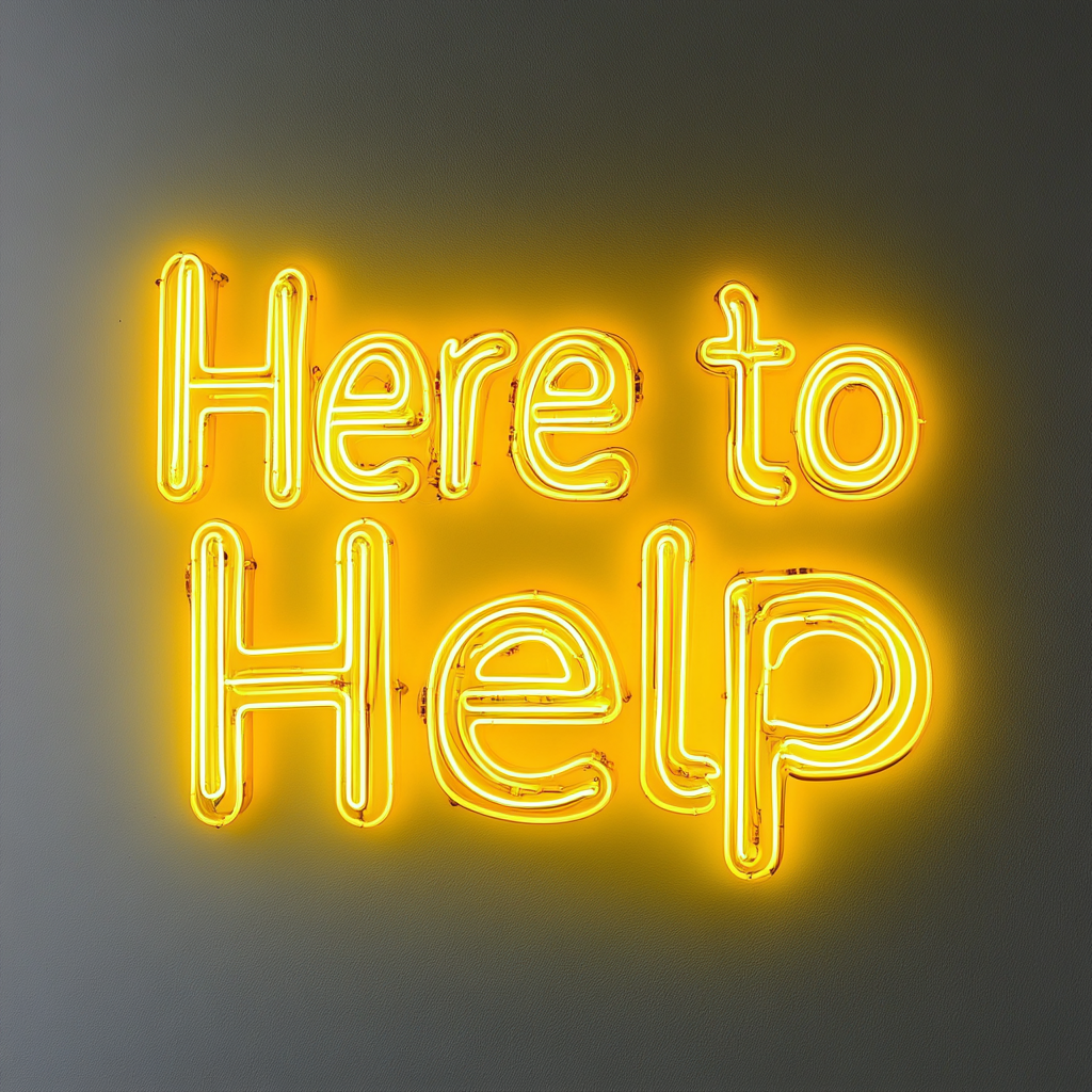 "Here to Help" - Yellow Neon Sign, 24 Inches