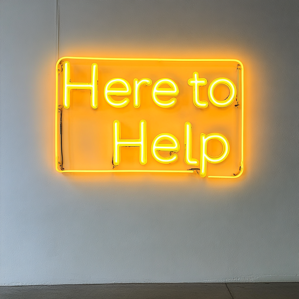 "Here to Help" - Yellow Neon Sign, 24 Inches
