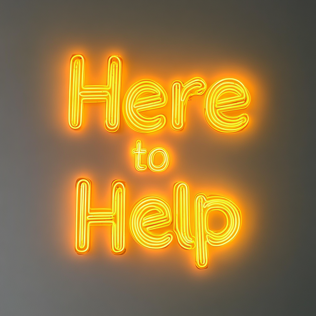 "Here to Help" - Yellow Neon Sign, 24 Inches