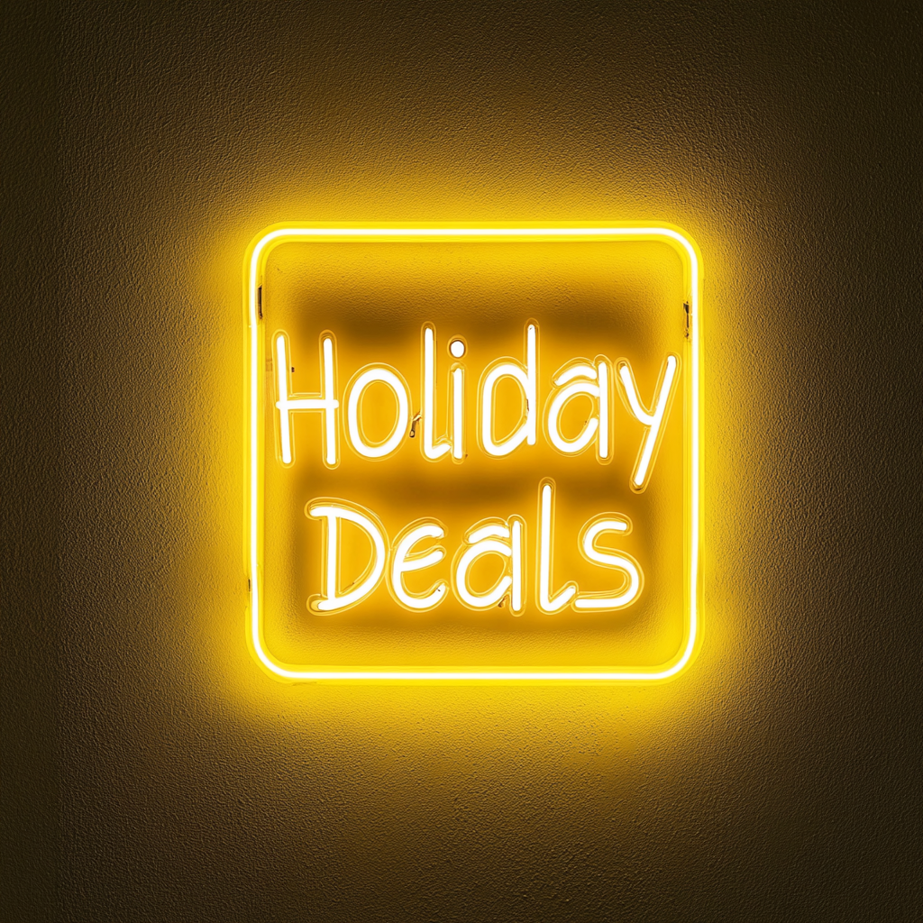 "Holiday Deals" - Yellow Neon Sign, 18 Inches