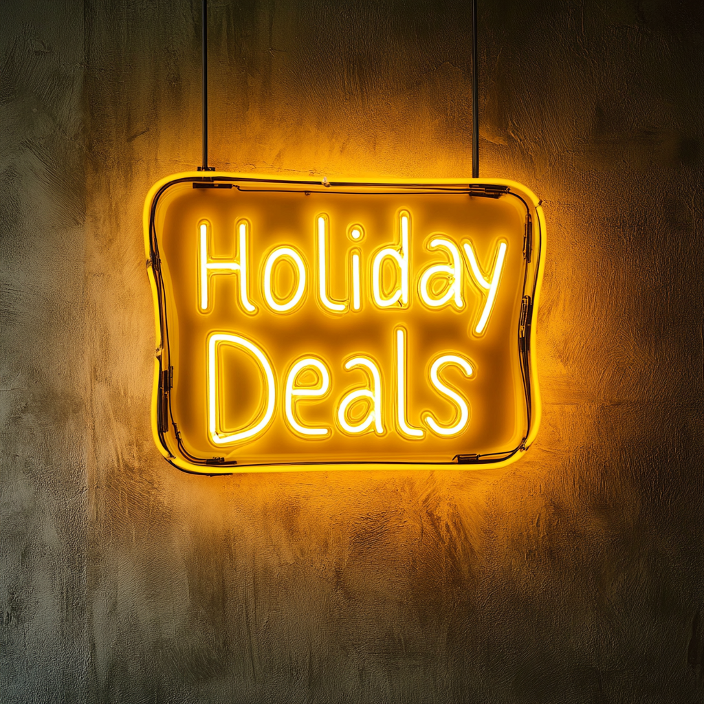 "Holiday Deals" - Yellow Neon Sign, 18 Inches