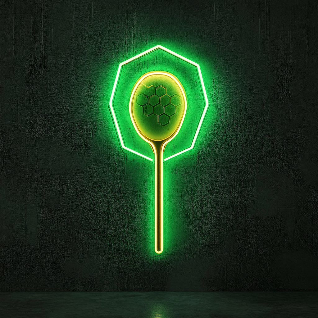 Honeycomb with Spoon - Green Neon Sign, 18 Inches