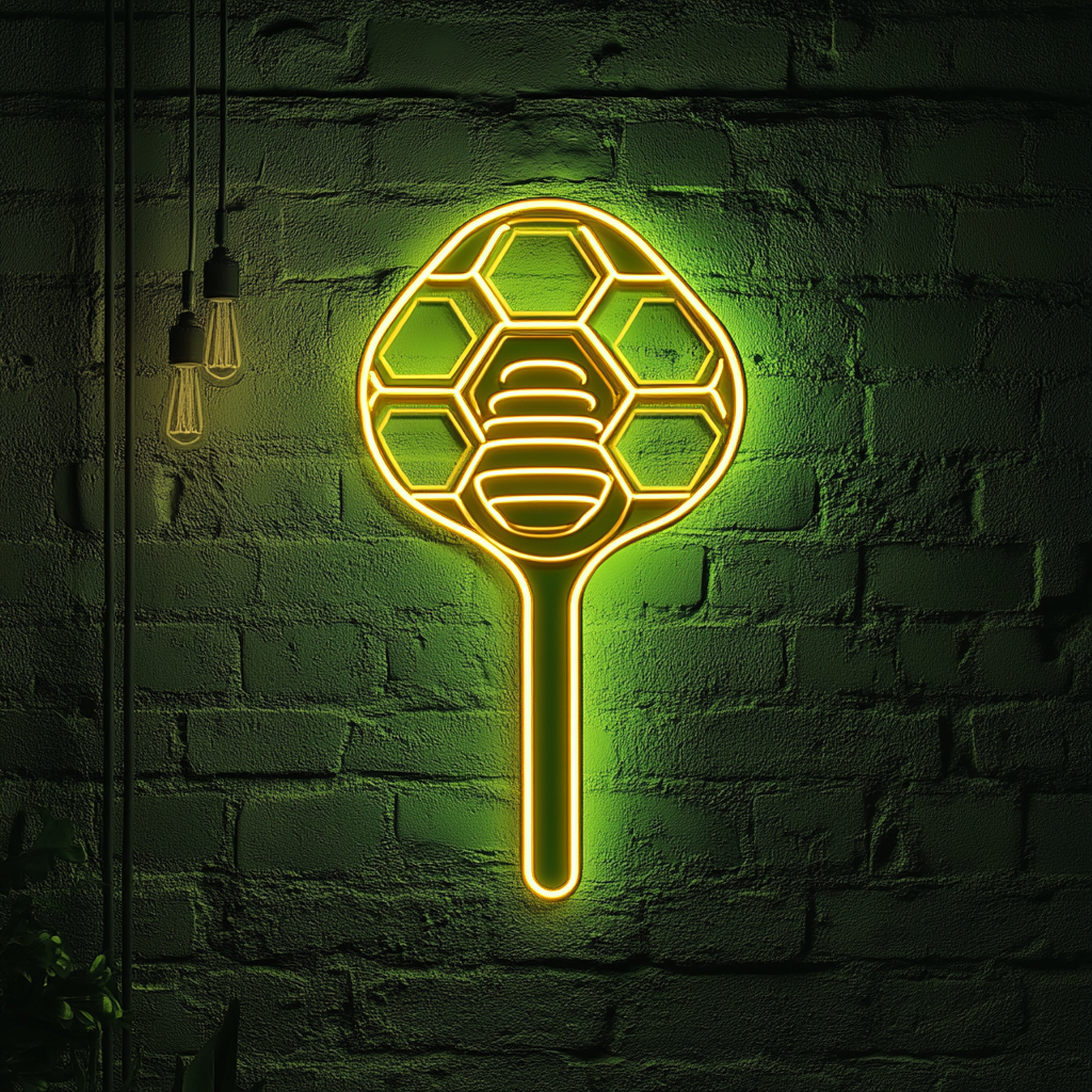 Honeycomb with Spoon - Green Neon Sign, 24 Inches