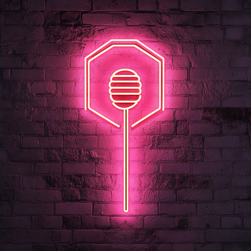 Honeycomb with Spoon - Pink Neon Sign, 18 Inches