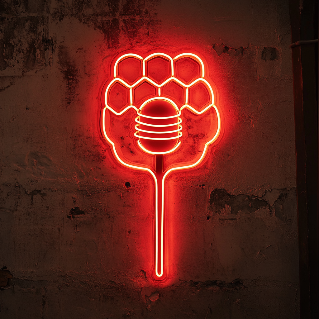 Honeycomb with Spoon - Red Neon Sign, 18 Inches