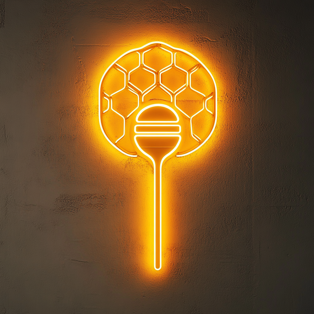 Honeycomb with Spoon - Yellow Neon Sign, 24 Inches