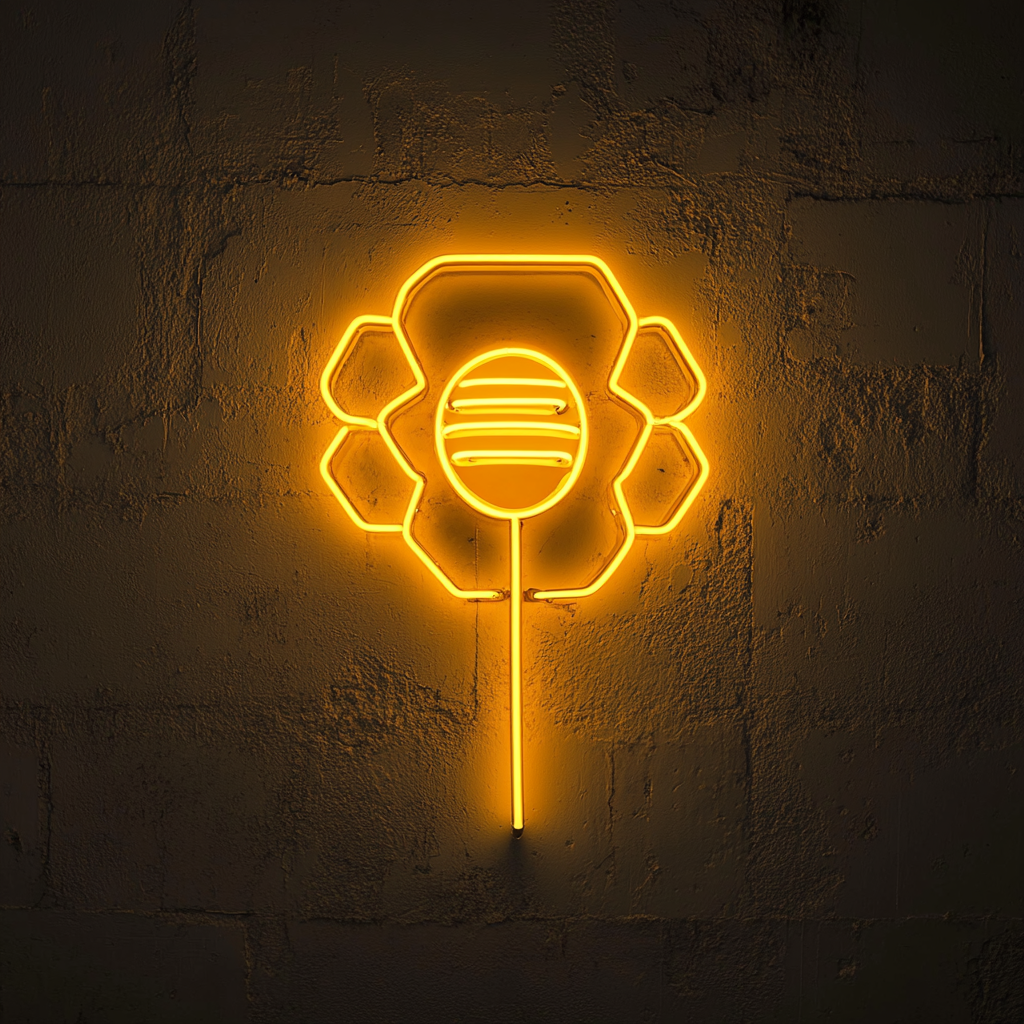 Honeycomb with Spoon - Yellow Neon Sign, 24 Inches