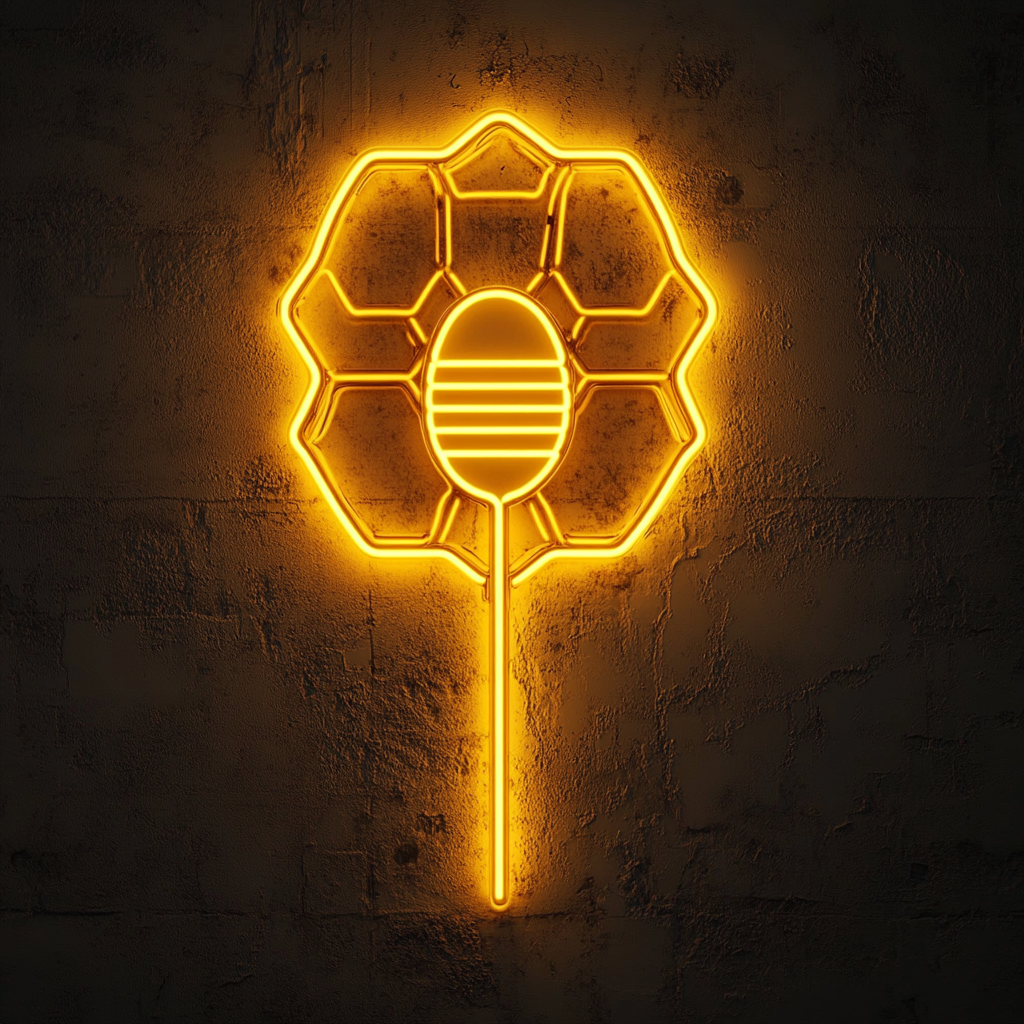 Honeycomb with Spoon - Yellow Neon Sign, 18 Inches