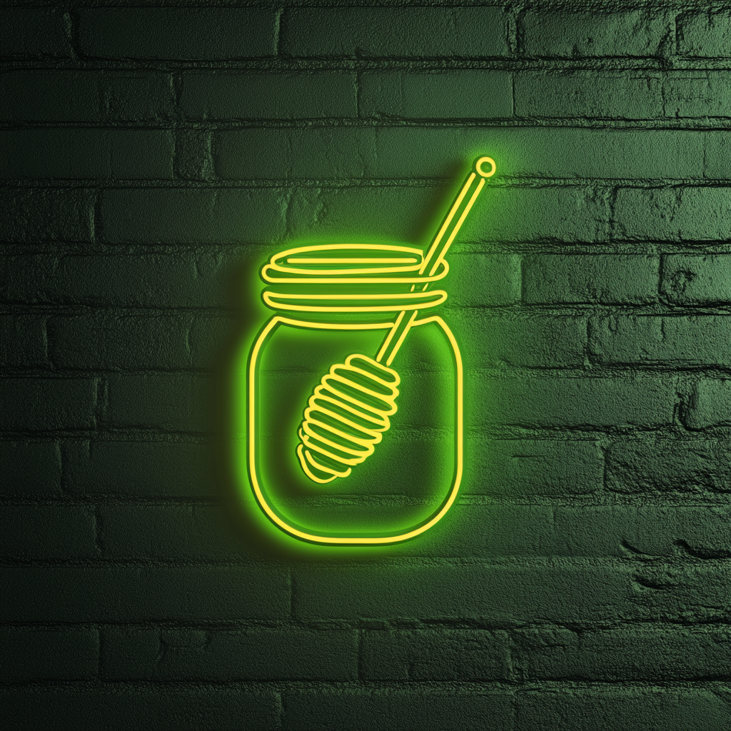 Honey Jar with Dipper - Green Neon Sign, 18 Inches