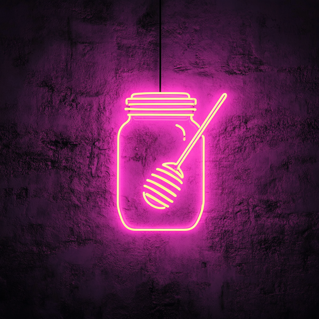 Honey Jar with Dipper - Pink Neon Sign, 18 Inches