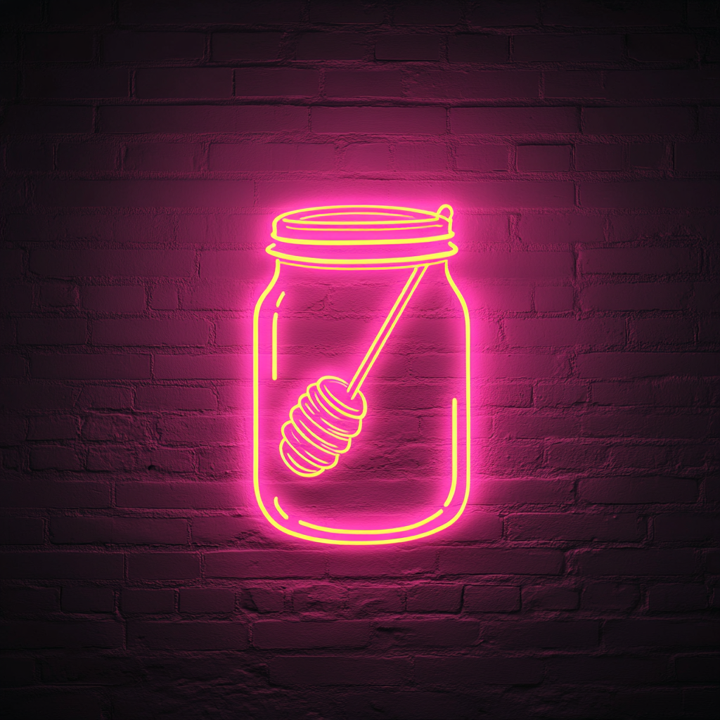 Honey Jar with Dipper - Pink Neon Sign, 24 Inches