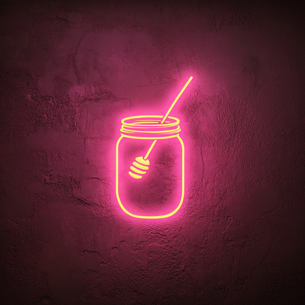Honey Jar with Dipper - Pink Neon Sign, 24 Inches