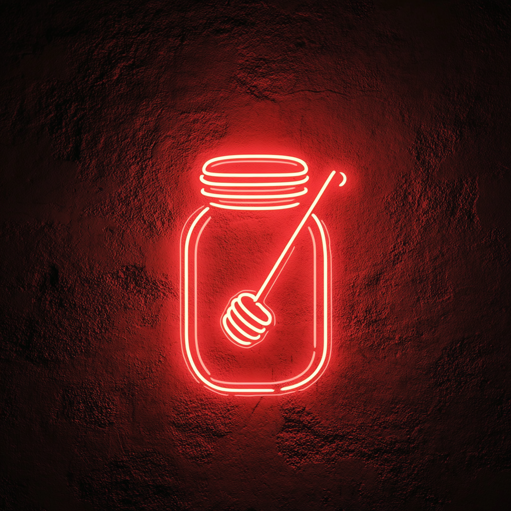 Honey Jar with Dipper - Red Neon Sign, 18 Inches