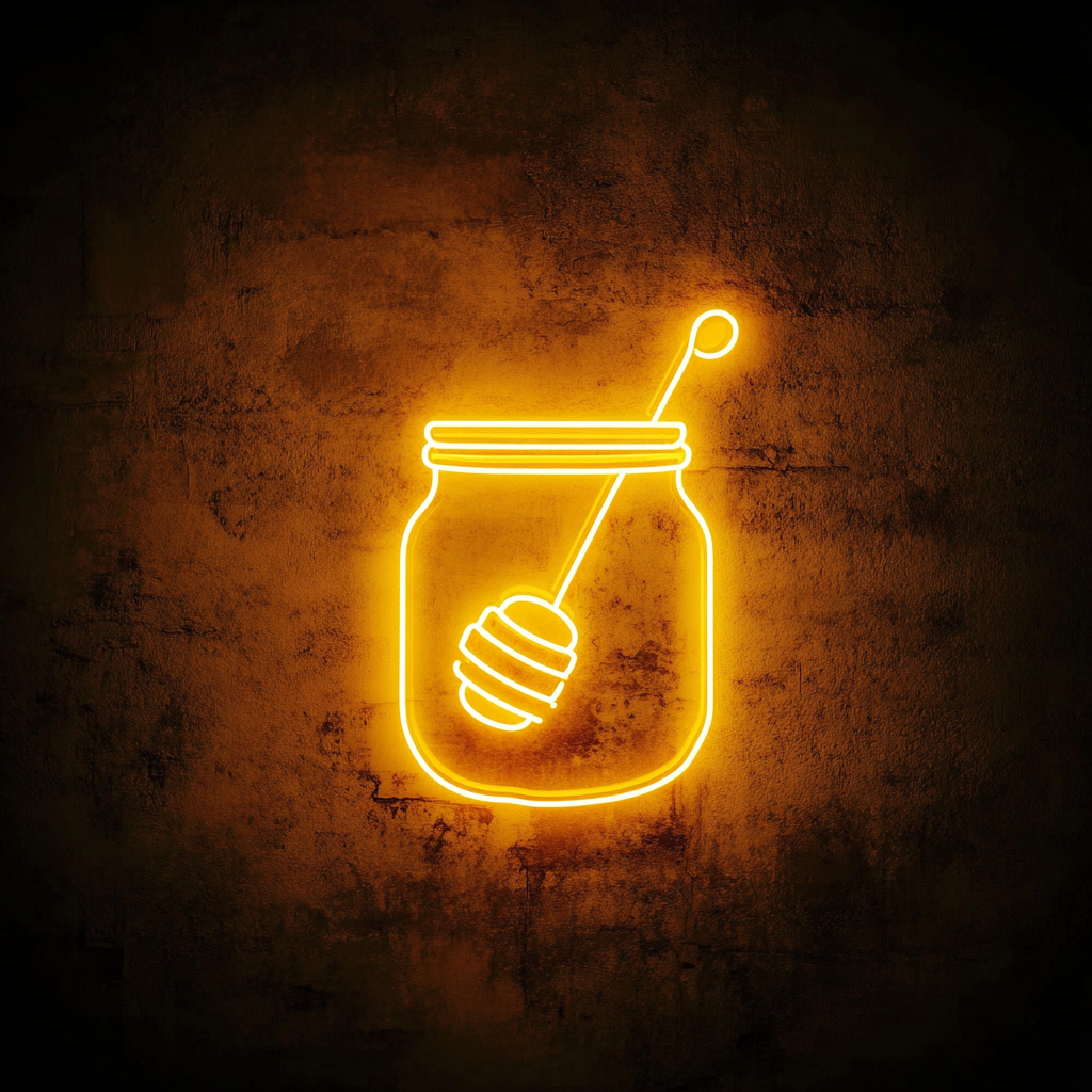 Honey Jar with Dipper - Yellow Neon Sign, 18 Inches