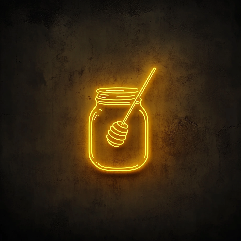 Honey Jar with Dipper - Yellow Neon Sign, 24 Inches