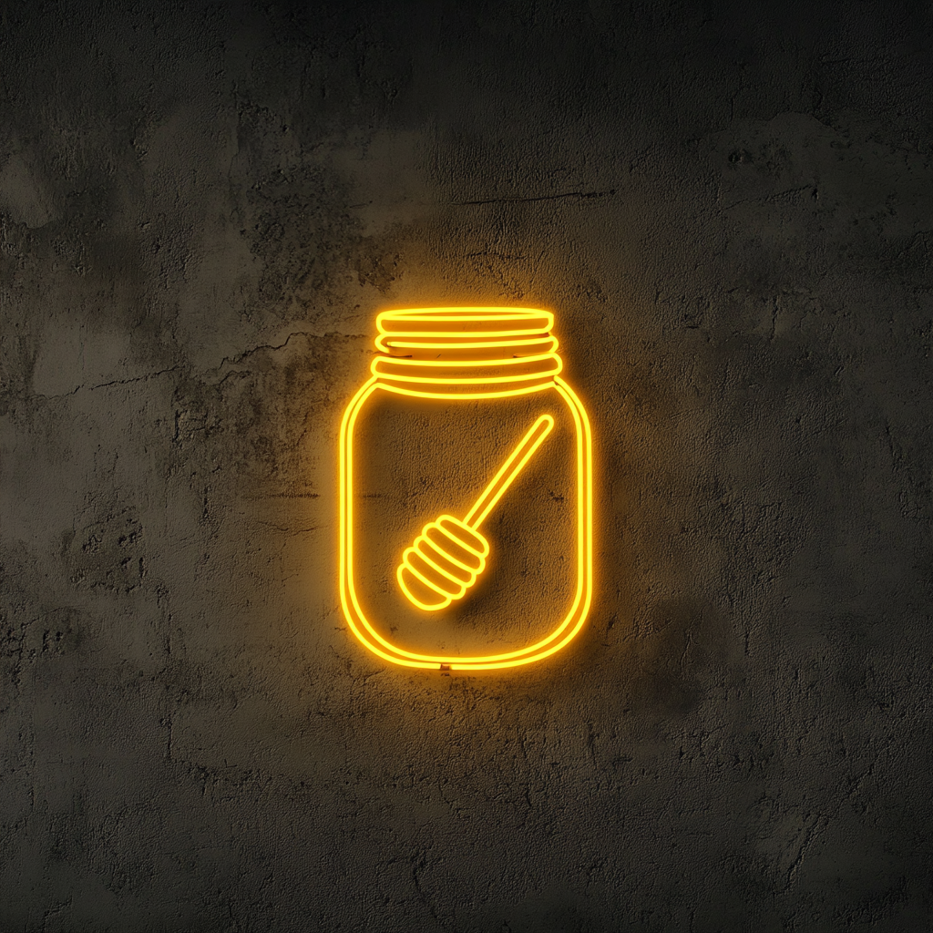 Honey Jar with Dipper - Yellow Neon Sign, 24 Inches