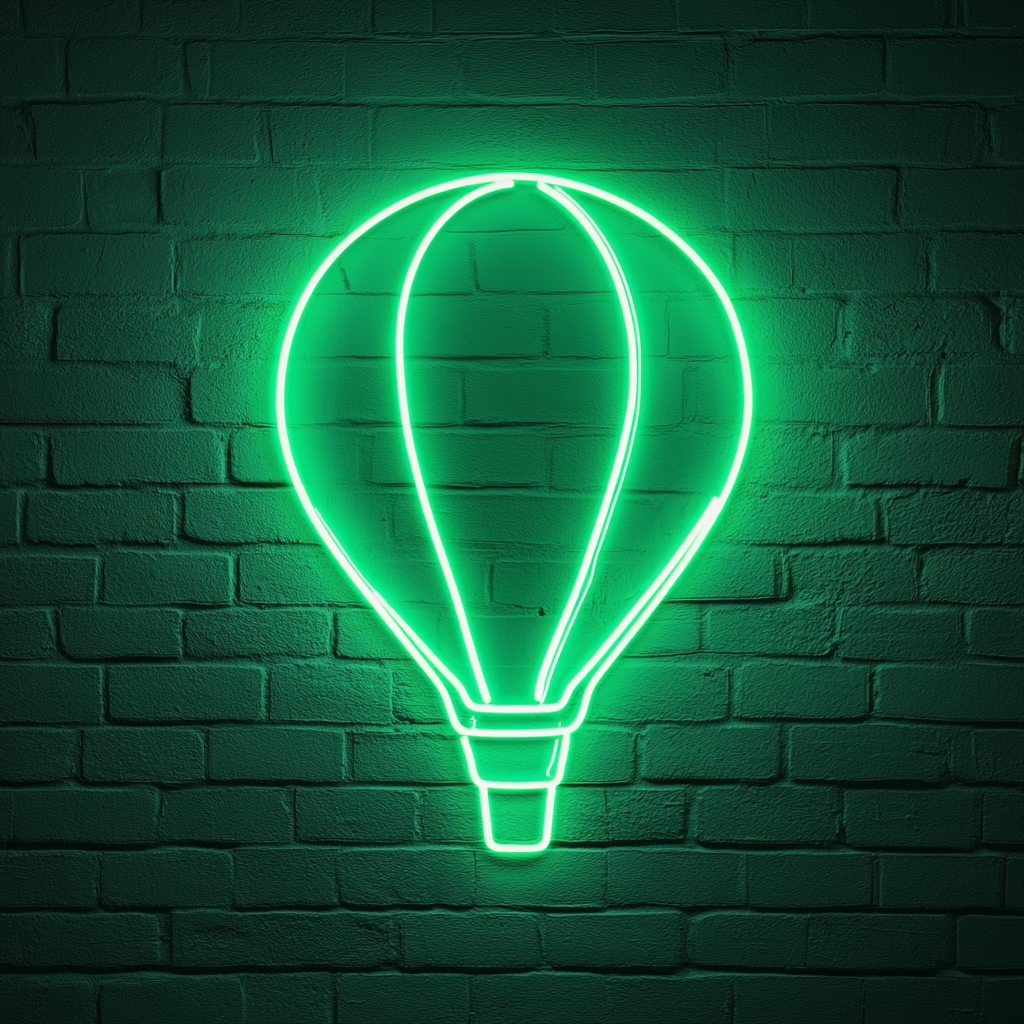Hot Air Balloon - Green Neon Sign, 18 Inches