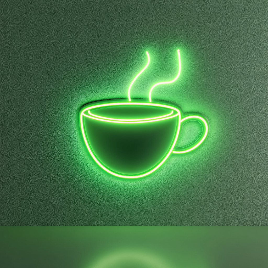 Hot Cup of Tea - Green Neon Sign, 24 Inches