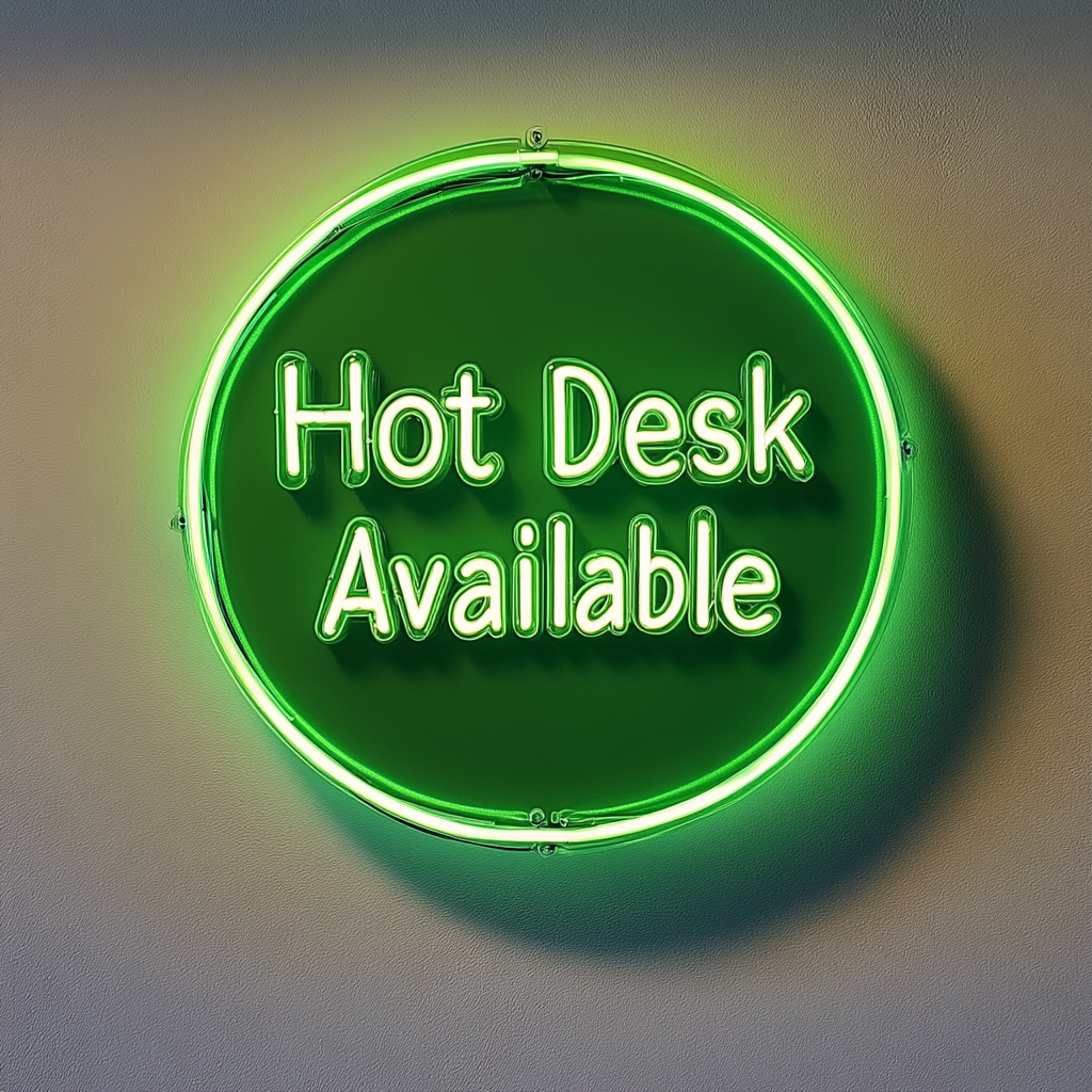 "Hot Desk Available" - Green Neon Sign, 24 Inches