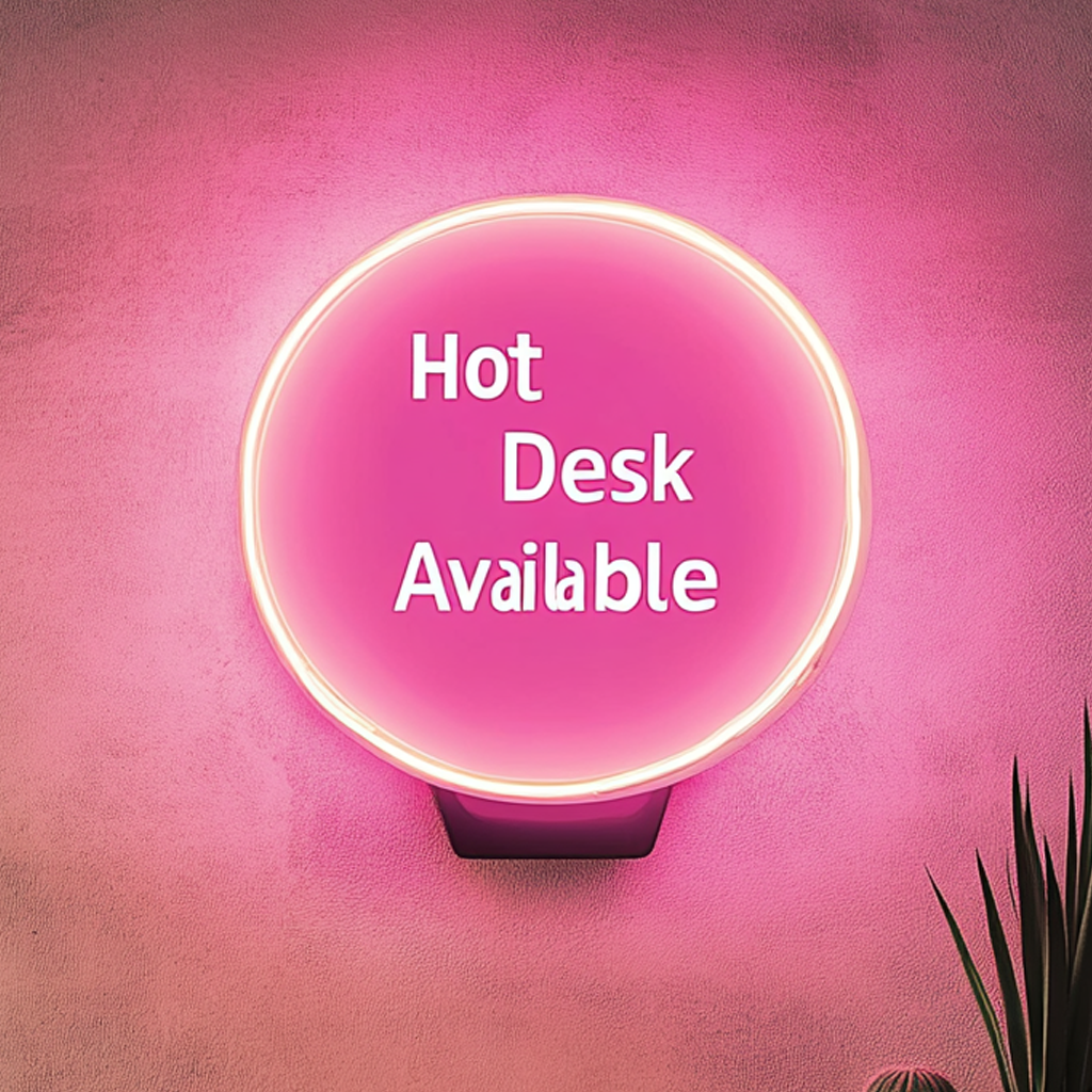 "Hot Desk Available" - Pink Neon Sign, 24 Inches