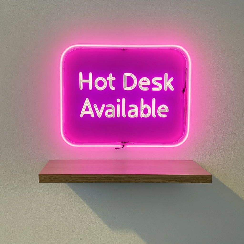 "Hot Desk Available" - Pink Neon Sign, 24 Inches