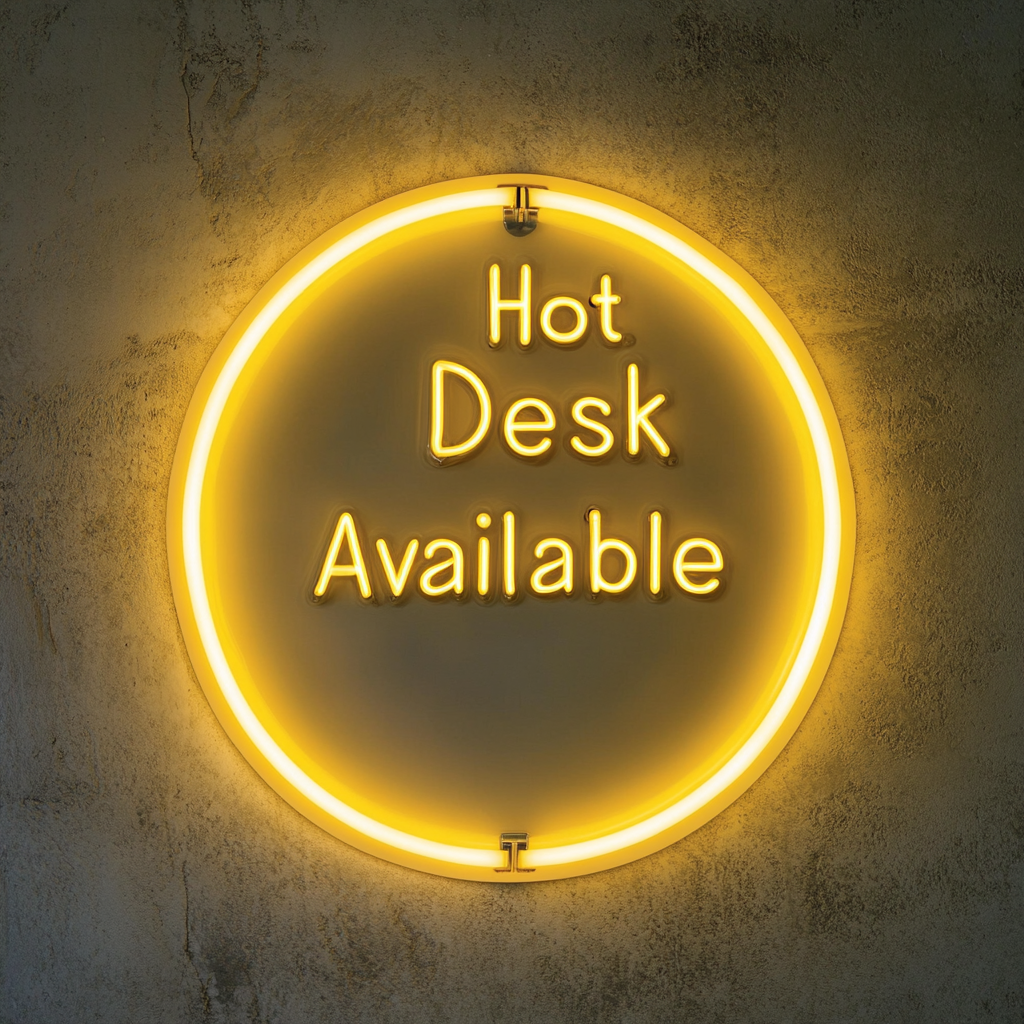"Hot Desk Available" - Yellow Neon Sign, 24 Inches