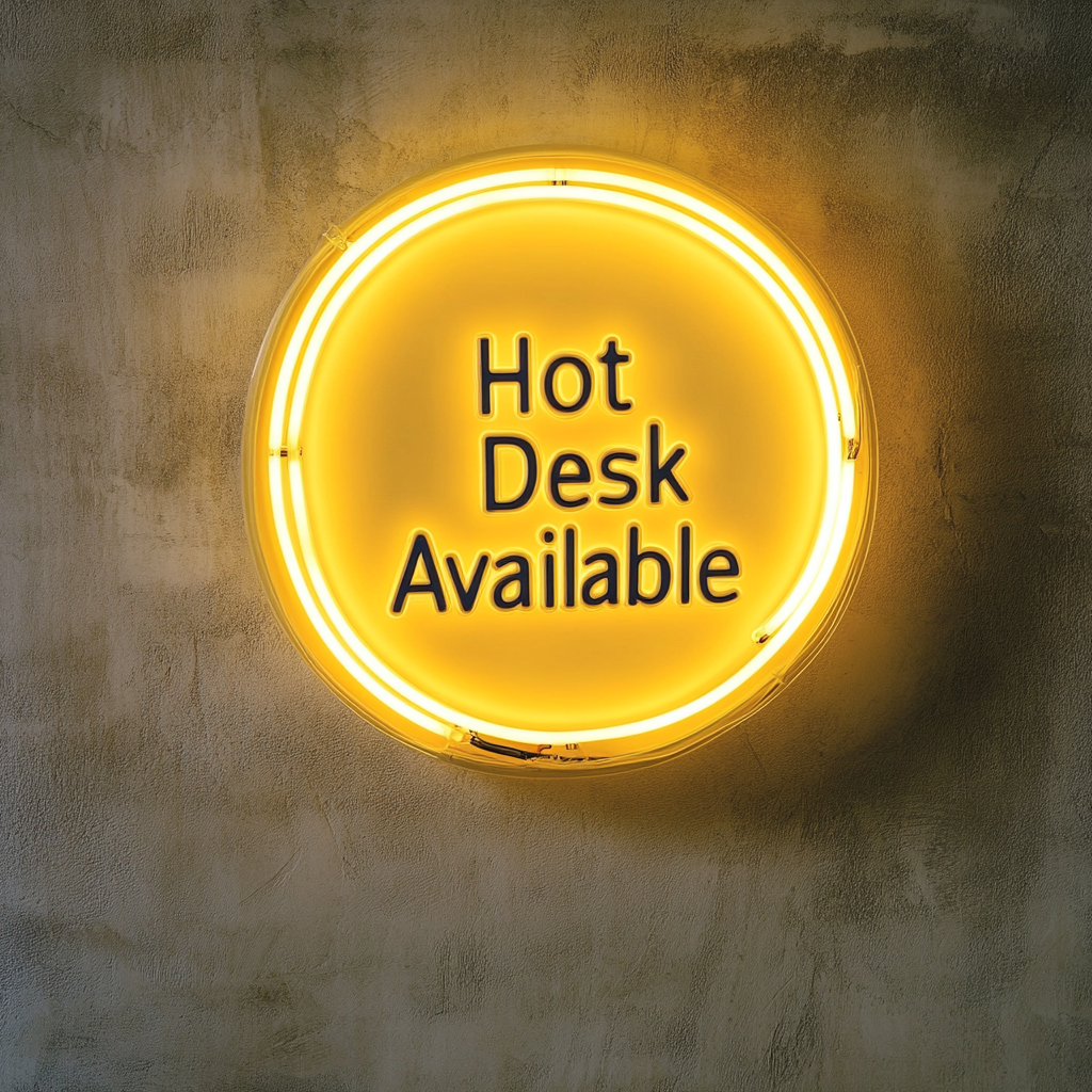 "Hot Desk Available" - Yellow Neon Sign, 24 Inches