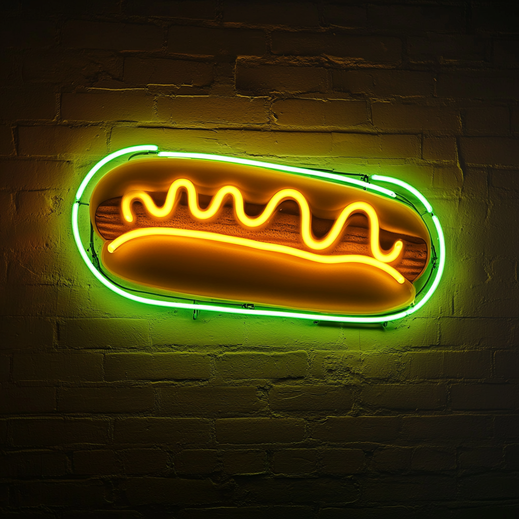 Hot Dog with Mustard - Green Neon Sign, 18 Inches
