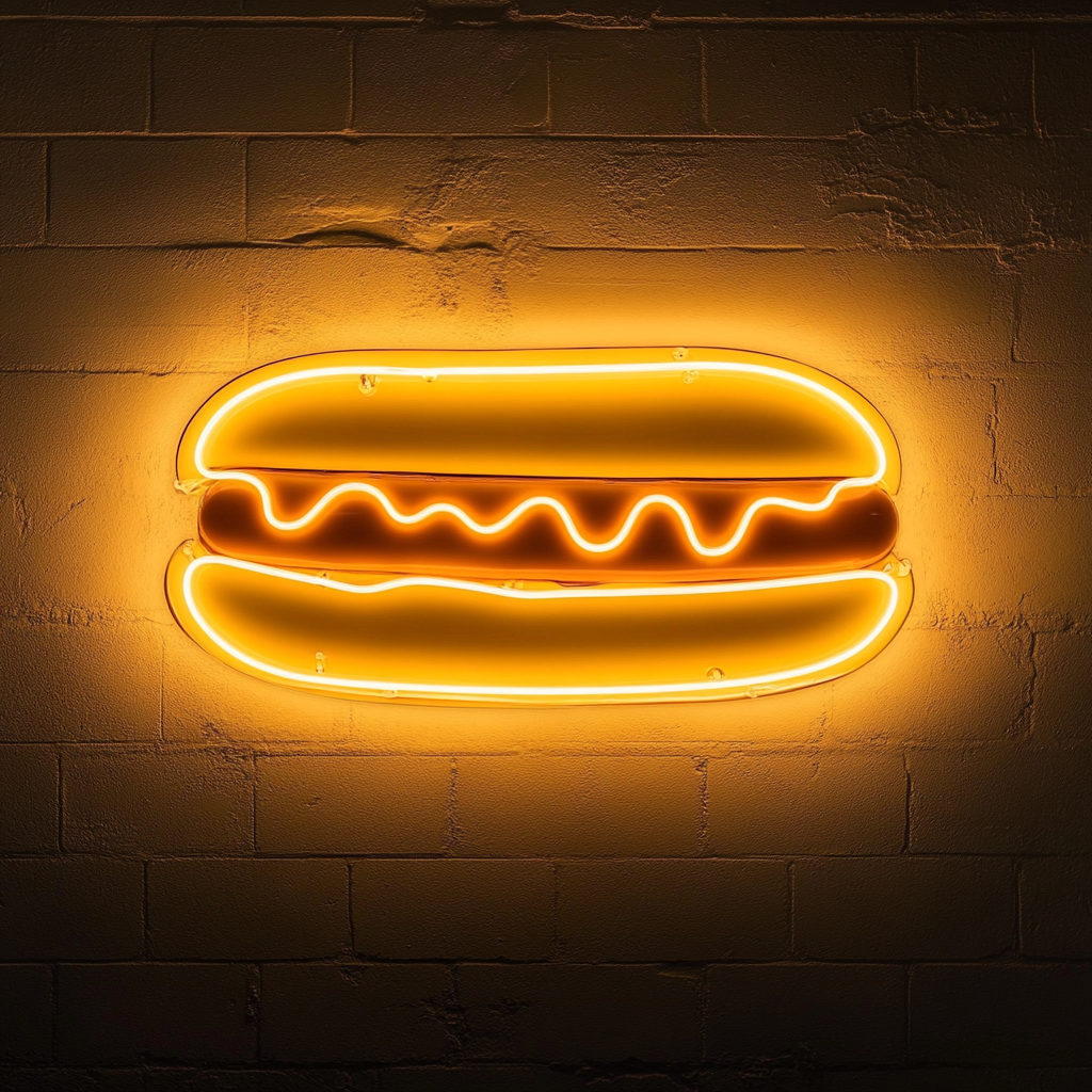 Hot Dog with Mustard - Yellow Neon Sign, 24 Inches