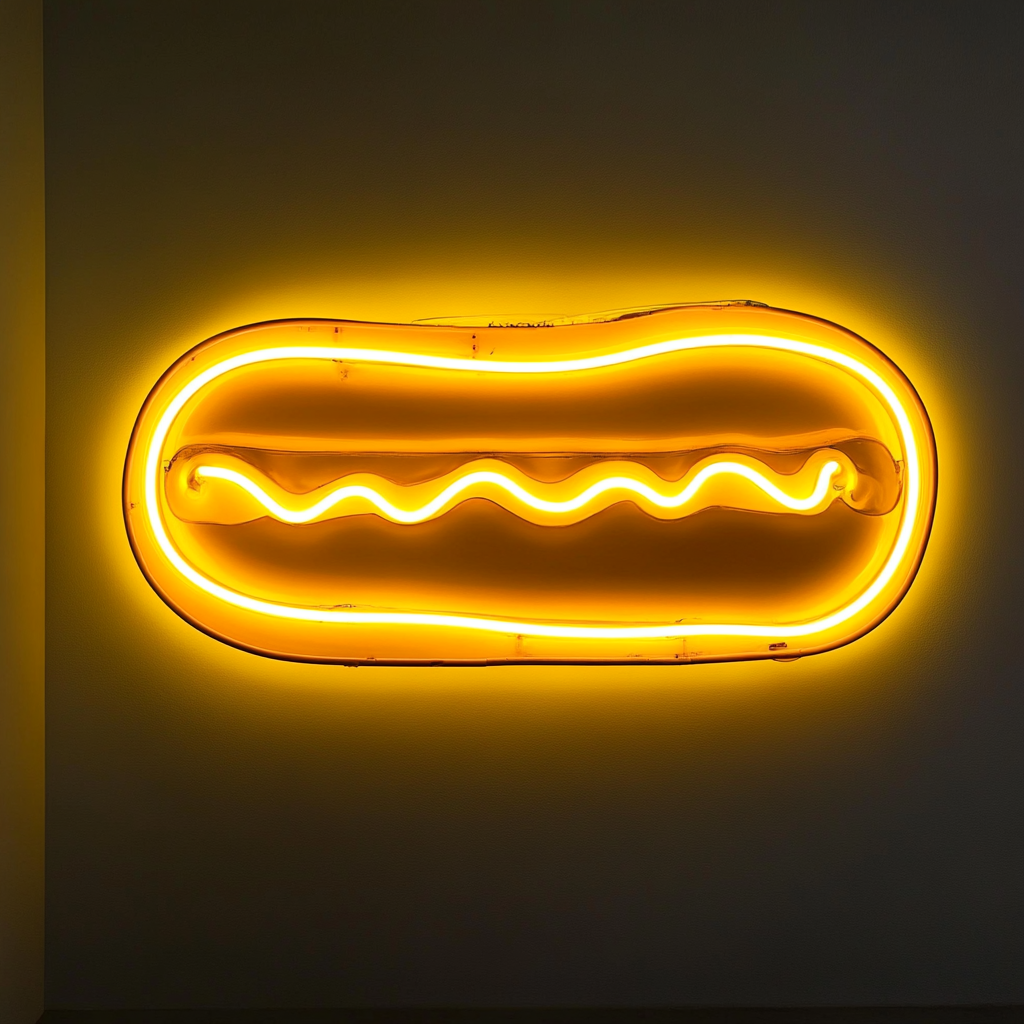 Hot Dog with Mustard - Yellow Neon Sign, 18 Inches