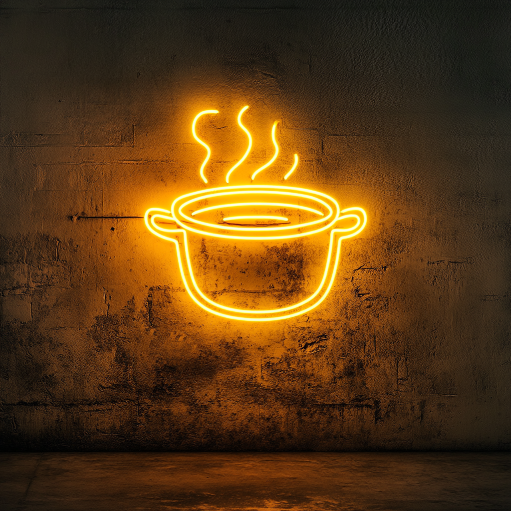 Hot Soup Pot - Yellow Neon Sign, 18 Inches