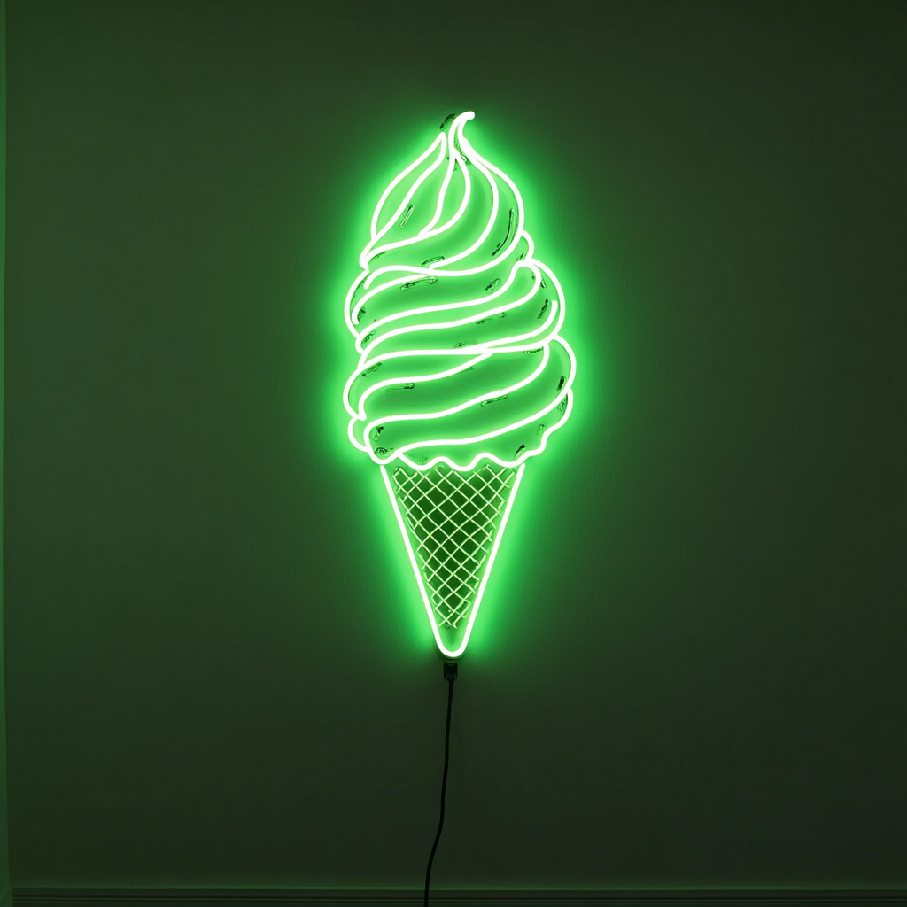 Ice Cream Cone - Green Neon Sign, 18 Inches