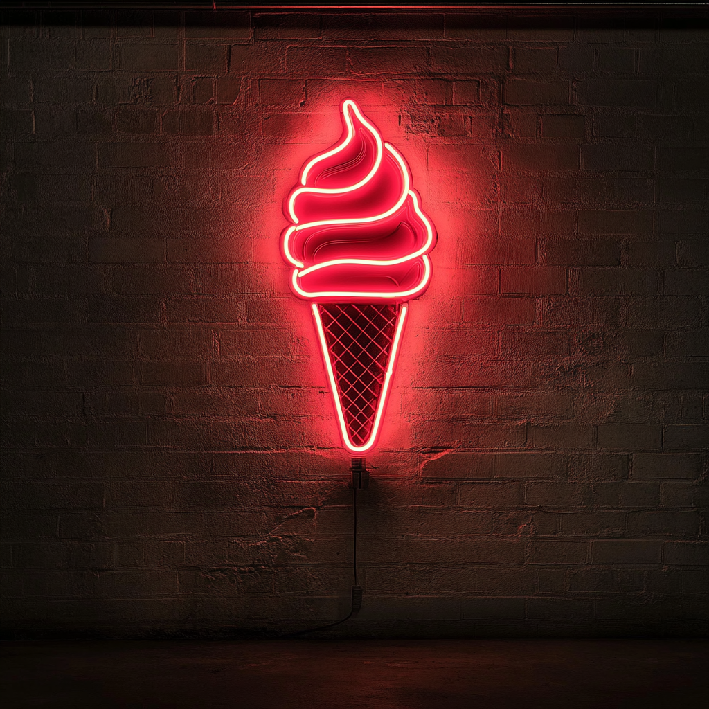 Ice Cream Cone - Red Neon Sign, 24 Inches