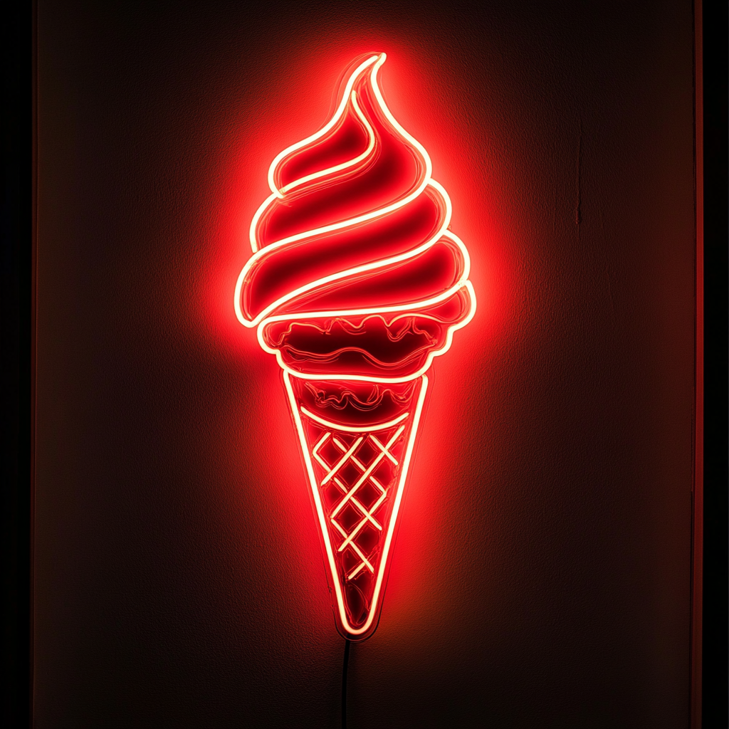 Ice Cream Cone - Red Neon Sign, 18 Inches