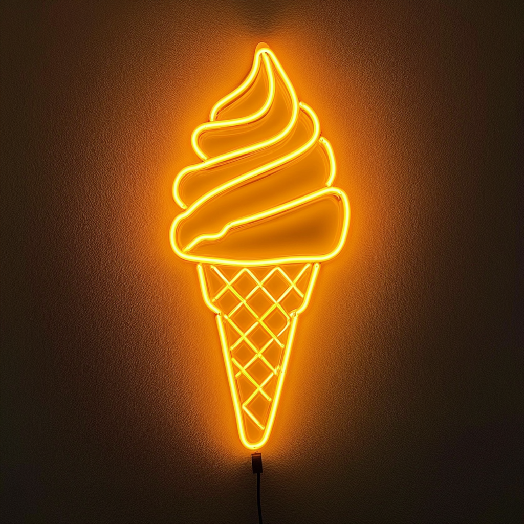 Ice Cream Cone - Yellow Neon Sign, 18 Inches