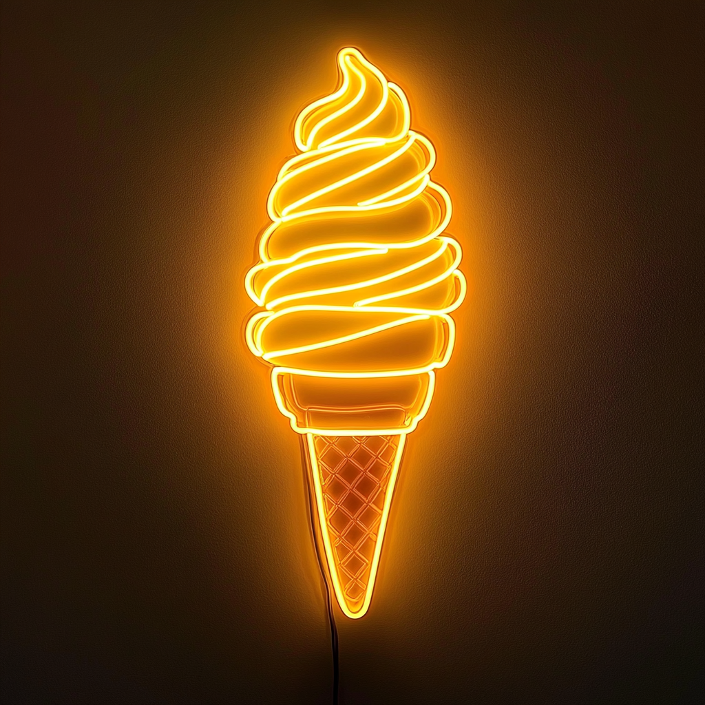 Ice Cream Cone - Yellow Neon Sign, 18 Inches