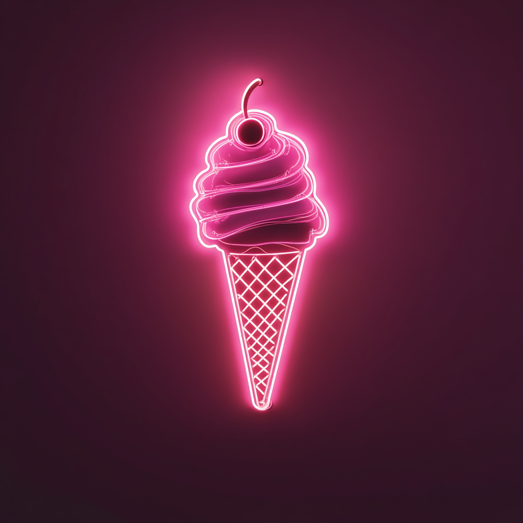 Ice Cream Cone with Cherry - Pink Neon Sign, 18 Inches