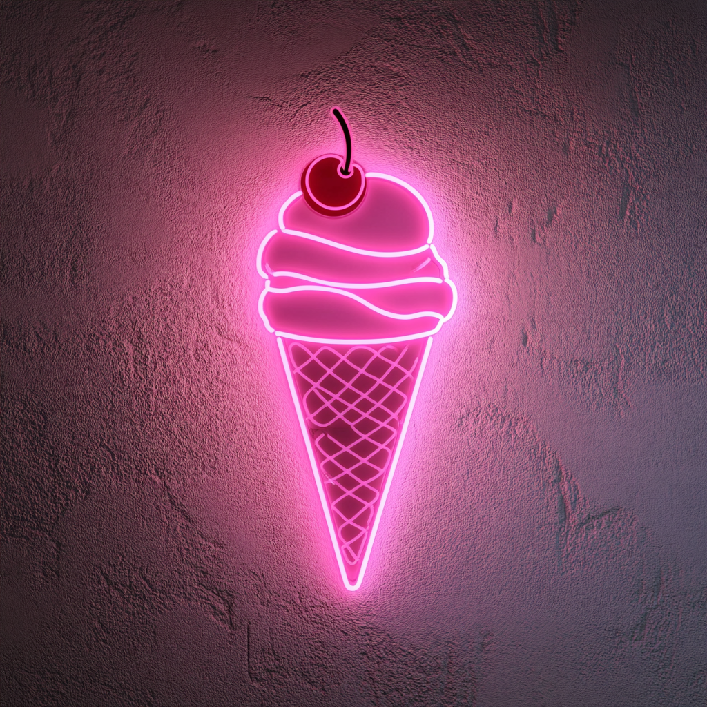Ice Cream Cone with Cherry - Pink Neon Sign, 18 Inches
