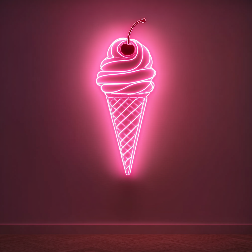 Ice Cream Cone with Cherry - Pink Neon Sign, 24 Inches