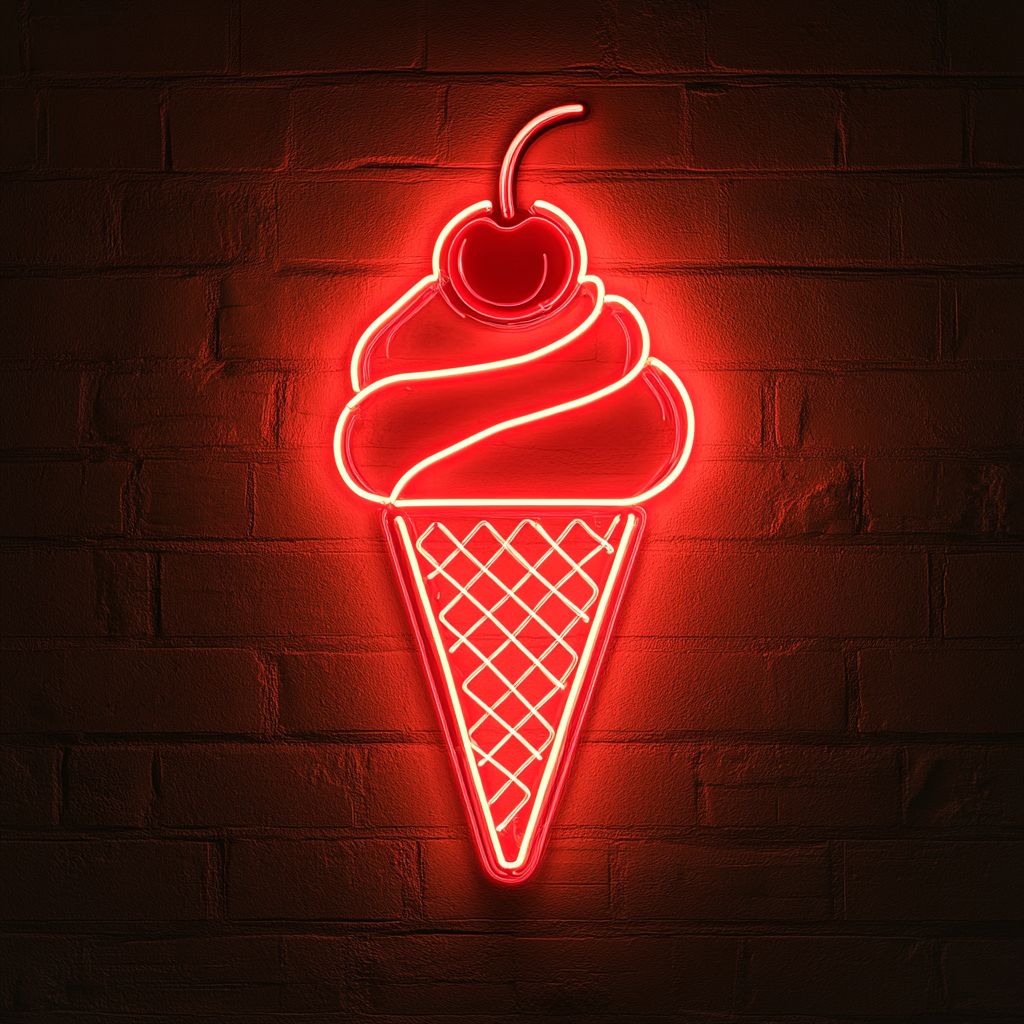 Ice Cream Cone with Cherry - Red Neon Sign, 18 Inches