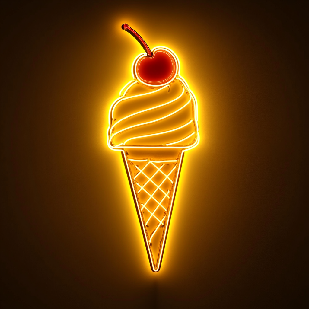 Ice Cream Cone with Cherry - Yellow Neon Sign, 24 Inches