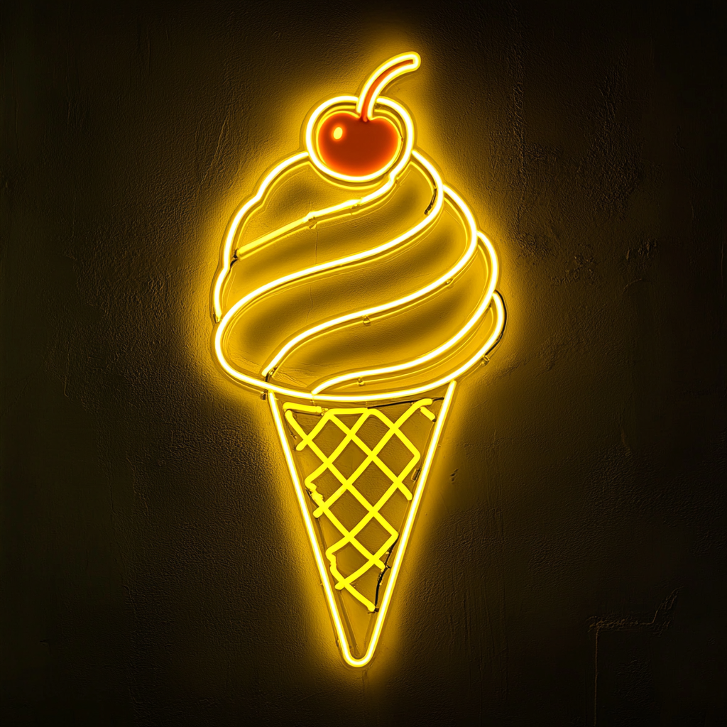 Ice Cream Cone with Cherry - Yellow Neon Sign, 18 Inches