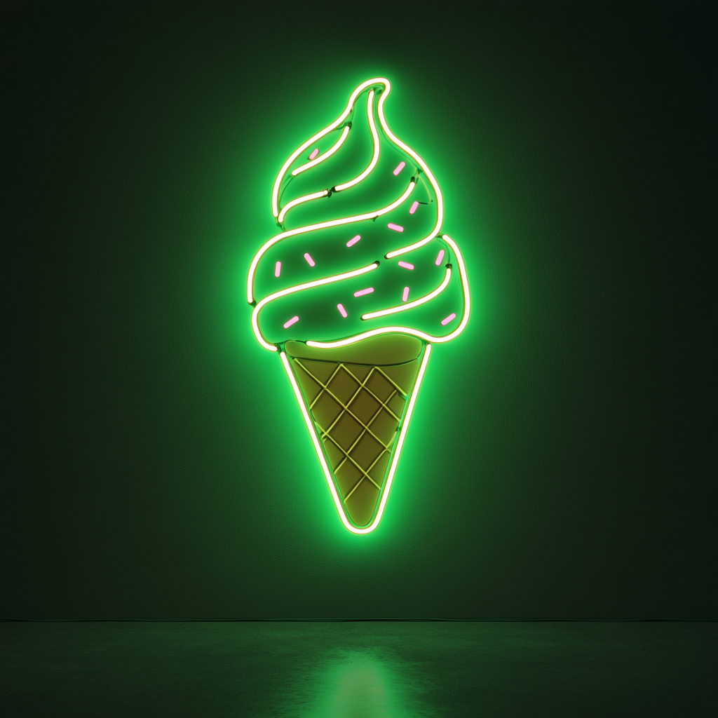 Ice Cream Cone with Sprinkles - Green Neon Sign, 24 Inches