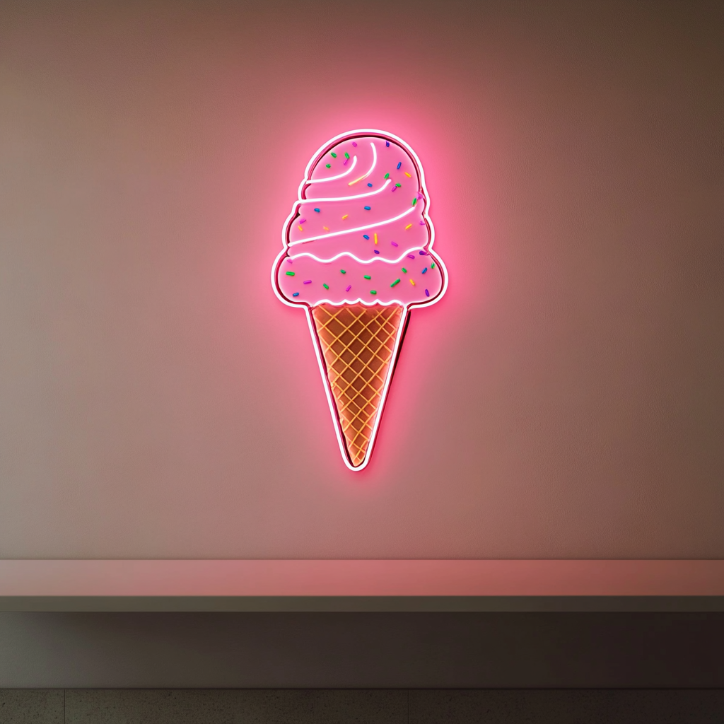 Ice Cream Cone with Sprinkles - Pink Neon Sign, 18 Inches