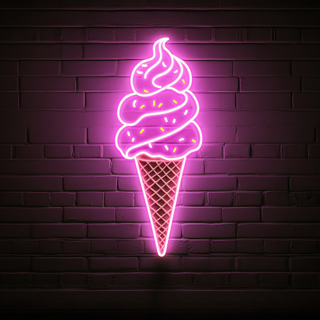 Ice Cream Cone with Sprinkles - Pink Neon Sign, 24 Inches