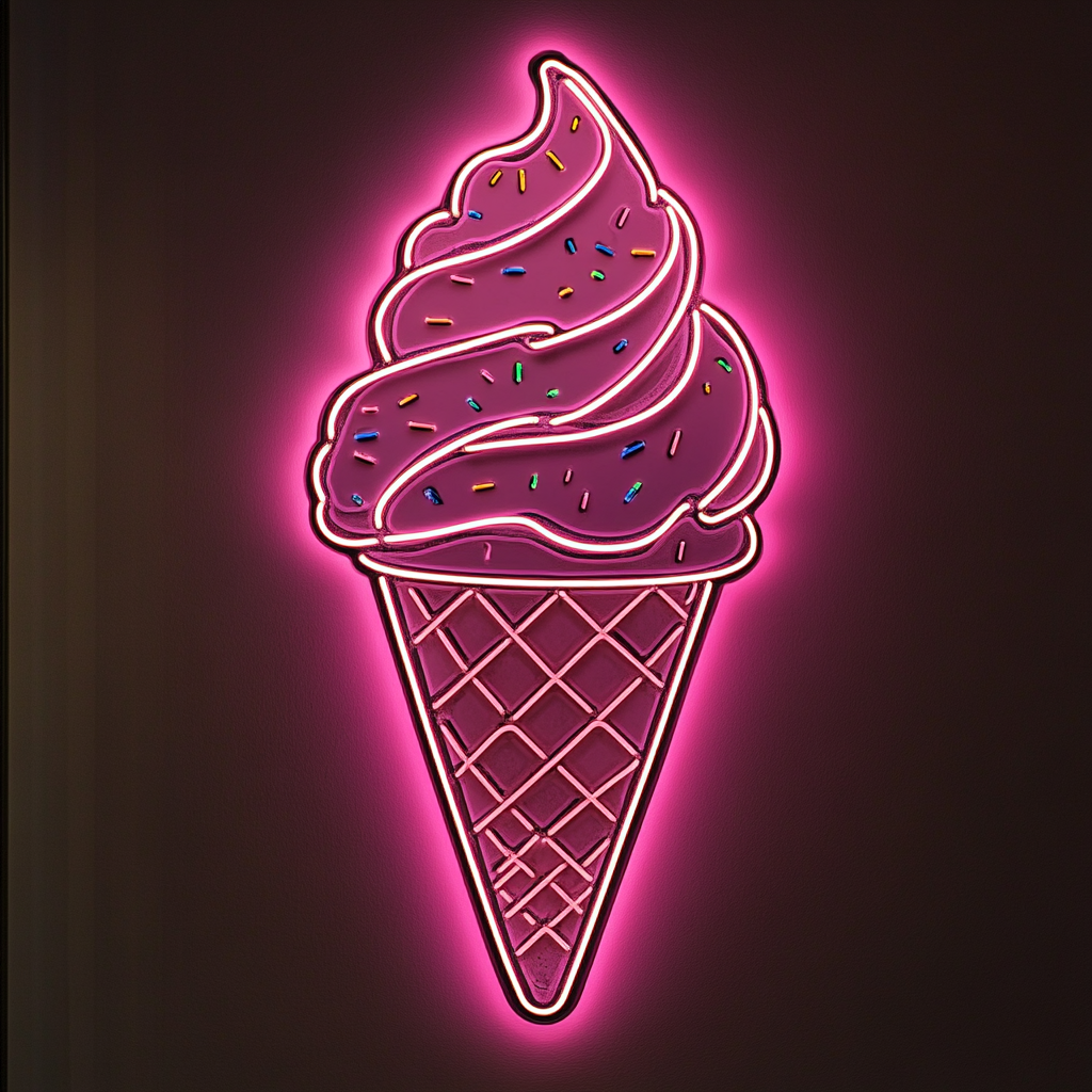 Ice Cream Cone with Sprinkles - Pink Neon Sign, 24 Inches