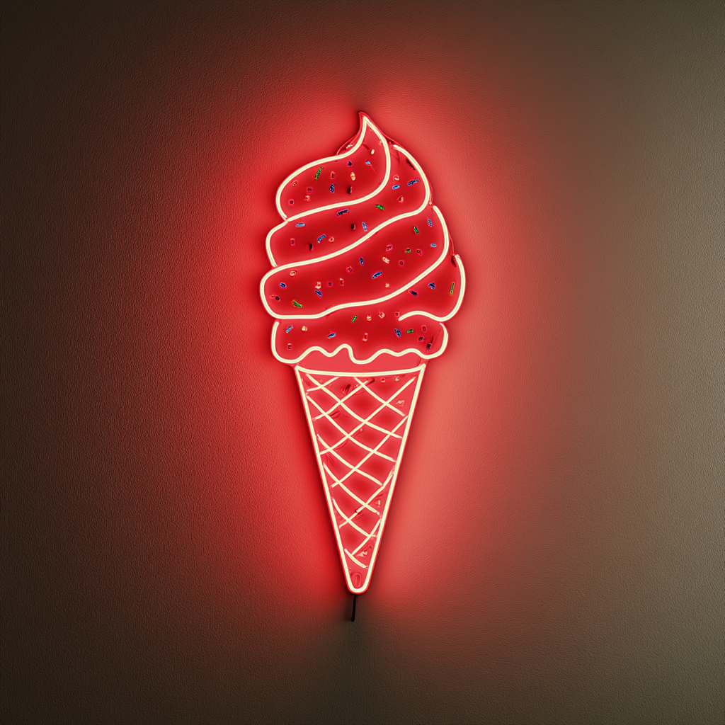 Ice Cream Cone with Sprinkles - Red Neon Sign, 24 Inches